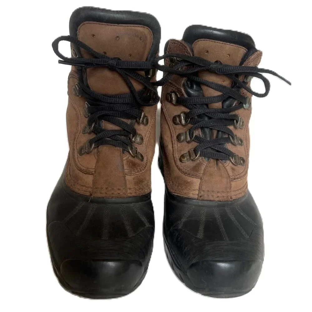Sorel Tan Leather Black Rubber Waterproof Rain Duck Boots Ankle Womens 7W Hiking